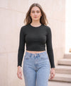 T.T. Women|Stylish Crop Top|Ribbed Slim Fit Full Sleeve Round Neck Trendy Casual Wear Top|Stretchable Cotton Fabric|Tshirt|Top||D.Grey