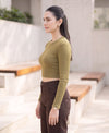 T.T. Women|Stylish Crop Top|Ribbed Slim Fit Full Sleeve Round Neck Trendy Casual Wear Top|Stretchable Cotton Fabric|Tshirt|Top||Dark Green