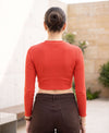 T.T. Women|Stylish Crop Top|Ribbed Slim Fit Full Sleeve Round Neck Trendy Casual Wear Top|Stretchable Cotton Fabric|Tshirt|Top||Coral