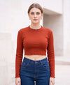 T.T. Women|Slim Fit Ribbed Top|Stretchable Cotton Rib Fabric| Trendy High Street Casual & Office Wear Full Sleeve Crop Tee|Desire Rib Tshirt For Women||Brown