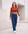 T.T. Women|Slim Fit Ribbed Top|Stretchable Cotton Rib Fabric| Trendy High Street Casual & Office Wear Full Sleeve Crop Tee|Desire Rib Tshirt For Women||Brown