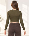 T.T. Women|Stylish Crop Top|Ribbed Slim Fit Full Sleeve Round Neck Trendy Casual Wear Top|Stretchable Cotton Fabric|Tshirt|Top||Olive