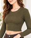 T.T. Women|Stylish Crop Top|Ribbed Slim Fit Full Sleeve Round Neck Trendy Casual Wear Top|Stretchable Cotton Fabric|Tshirt|Top||Olive