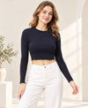 T.T. Women|Stylish Crop Top|Ribbed Slim Fit Full Sleeve Round Neck Trendy Casual Wear Top|Stretchable Cotton Fabric|Tshirt|Top||Navy