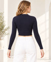 T.T. Women|Stylish Crop Top|Ribbed Slim Fit Full Sleeve Round Neck Trendy Casual Wear Top|Stretchable Cotton Fabric|Tshirt|Top||Navy