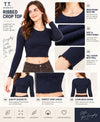 T.T. Women|Stylish Crop Top|Ribbed Slim Fit Full Sleeve Round Neck Trendy Casual Wear Top|Stretchable Cotton Fabric|Tshirt|Top||Navy
