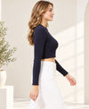 T.T. Women|Stylish Crop Top|Ribbed Slim Fit Full Sleeve Round Neck Trendy Casual Wear Top|Stretchable Cotton Fabric|Tshirt|Top||Navy