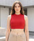 T.T. Women|Ribbed Crop Top|Sleeveless High Neck Slim Fit Aesthetic Streetwear Top|Stretchable Cotton Fabric|Tshirt|Top||Red