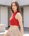 T.T. Women|Ribbed Crop Top|Sleeveless High Neck Slim Fit Aesthetic Streetwear Top|Stretchable Cotton Fabric|Tshirt|Top||Red