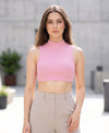 T.T. Women|Ribbed Crop Top|Sleeveless High Neck Slim Fit Aesthetic Streetwear Top|Stretchable Cotton Fabric|Tshirt|Top||Pink