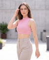 T.T. Women|Ribbed Crop Top|Sleeveless High Neck Slim Fit Aesthetic Streetwear Top|Stretchable Cotton Fabric|Tshirt|Top||Pink