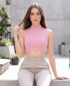 T.T. Women|Ribbed Crop Top|Sleeveless High Neck Slim Fit Aesthetic Streetwear Top|Stretchable Cotton Fabric|Tshirt|Top||Pink