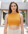 T.T. Women|Ribbed Crop Top|Sleeveless High Neck Slim Fit Aesthetic Streetwear Top|Stretchable Cotton Fabric|Tshirt|Top||Mustard