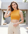 T.T. Women|Ribbed Crop Top|Sleeveless High Neck Slim Fit Aesthetic Streetwear Top|Stretchable Cotton Fabric|Tshirt|Top||Mustard