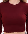 T.T. Women|Slim Fit Ribbed Top|Stretchable Cotton Rib Fabric| Trendy High Street Casual & Office Wear Full Sleeve Crop Tee|Desire Rib Tshirt For Women|Maroon