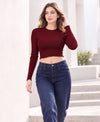 T.T. Women|Slim Fit Ribbed Top|Stretchable Cotton Rib Fabric| Trendy High Street Casual & Office Wear Full Sleeve Crop Tee|Desire Rib Tshirt For Women|Maroon
