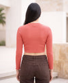T.T. Women|Stylish Crop Top|Ribbed Slim Fit Full Sleeve Round Neck Trendy Casual Wear Top|Stretchable Cotton Fabric|Tshirt|Top||Light Pink
