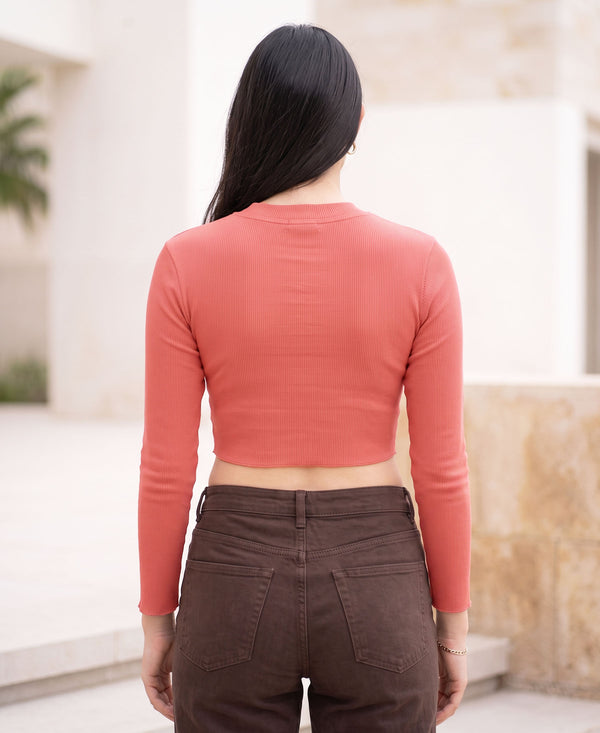 T.T. Women|Stylish Crop Top|Ribbed Slim Fit Full Sleeve Round Neck Trendy Casual Wear Top|Stretchable Cotton Fabric|Tshirt|Top||Light Pink