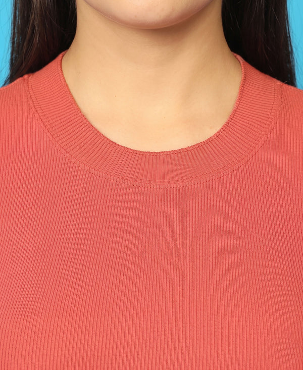 T.T. Women|Stylish Crop Top|Ribbed Slim Fit Full Sleeve Round Neck Trendy Casual Wear Top|Stretchable Cotton Fabric|Tshirt|Top||Light Pink