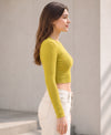 T.T. Women|Stylish Crop Top|Ribbed Slim Fit Full Sleeve Round Neck Trendy Casual Wear Top|Stretchable Cotton Fabric|Tshirt|Top||Light Green