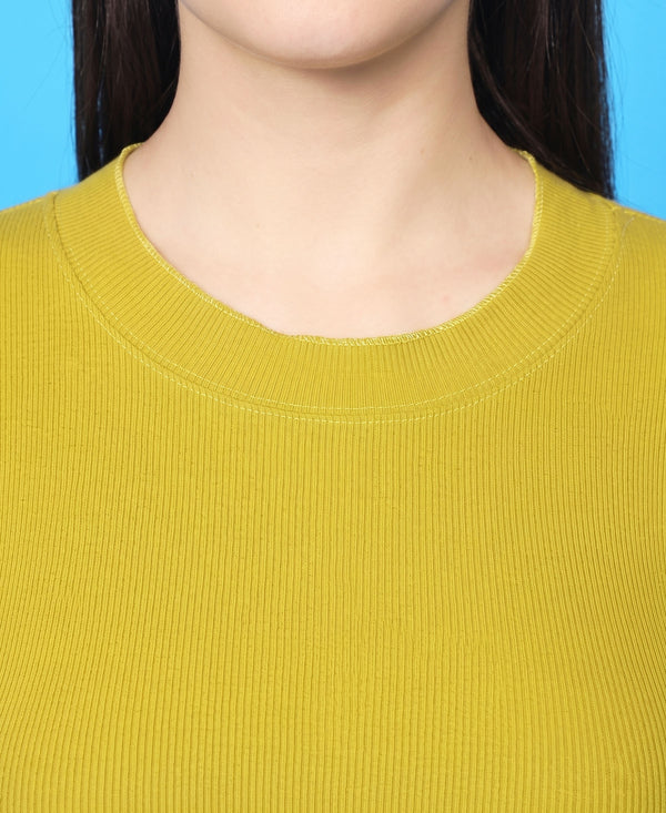 T.T. Women|Stylish Crop Top|Ribbed Slim Fit Full Sleeve Round Neck Trendy Casual Wear Top|Stretchable Cotton Fabric|Tshirt|Top||Light Green
