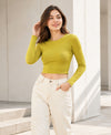 T.T. Women|Stylish Crop Top|Ribbed Slim Fit Full Sleeve Round Neck Trendy Casual Wear Top|Stretchable Cotton Fabric|Tshirt|Top||Light Green