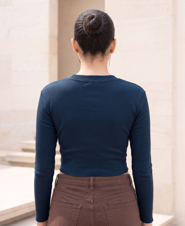 T.T. Women|Stylish Crop Top|Ribbed Slim Fit Full Sleeve Round Neck Trendy Casual Wear Top|Stretchable Cotton Fabric|Tshirt|Top||Denim