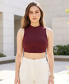 T.T. Women|Ribbed Crop Top|Sleeveless High Neck Slim Fit Aesthetic Streetwear Top|Stretchable Cotton Fabric|Tshirt|Top||Maroon