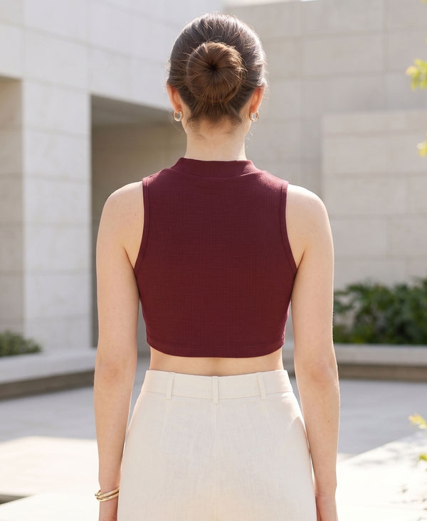 T.T. Women|Ribbed Crop Top|Sleeveless High Neck Slim Fit Aesthetic Streetwear Top|Stretchable Cotton Fabric|Tshirt|Top||Maroon