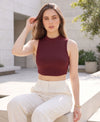 T.T. Women|Ribbed Crop Top|Sleeveless High Neck Slim Fit Aesthetic Streetwear Top|Stretchable Cotton Fabric|Tshirt|Top||Maroon