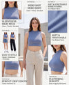 T.T. Women|Ribbed Crop Top|Sleeveless High Neck Slim Fit Aesthetic Streetwear Top|Stretchable Cotton Fabric|Tshirt|Top||L. Blue