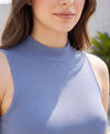 T.T. Women|Ribbed Crop Top|Sleeveless High Neck Slim Fit Aesthetic Streetwear Top|Stretchable Cotton Fabric|Tshirt|Top||L. Blue