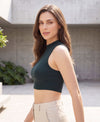 T.T. Women|Ribbed Crop Top|Sleeveless High Neck Slim Fit Aesthetic Streetwear Top|Stretchable Cotton Fabric|Tshirt|Top||Dark Green