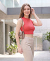 T.T. Women|Ribbed Crop Top|Sleeveless High Neck Slim Fit Aesthetic Streetwear Top|Stretchable Cotton Fabric|Tshirt|Top||Coral