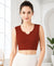 T.T. Women|Ribbed Crop Top|Sleeveless Notch Neck Slim Fit Aesthetic Streetwear Top|Stretchable Cotton Fabric|Tshirt|Top||Rust