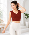 T.T. Women|Ribbed Crop Top|Sleeveless Notch Neck Slim Fit Aesthetic Streetwear Top|Stretchable Cotton Fabric|Tshirt|Top||Rust