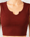 T.T. Women|Ribbed Crop Top|Sleeveless Notch Neck Slim Fit Aesthetic Streetwear Top|Stretchable Cotton Fabric|Tshirt|Top||Rust