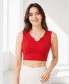 T.T. Women|Ribbed Crop Top|Sleeveless Notch Neck Slim Fit Aesthetic Streetwear Top|Stretchable Cotton Fabric|Tshirt|Top||Red