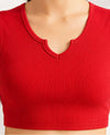 T.T. Women|Ribbed Crop Top|Sleeveless Notch Neck Slim Fit Aesthetic Streetwear Top|Stretchable Cotton Fabric|Tshirt|Top||Red