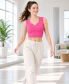 T.T. Women|Ribbed Crop Top|Sleeveless Notch Neck Slim Fit Aesthetic Streetwear Top|Stretchable Cotton Fabric|Tshirt|Top||Pink