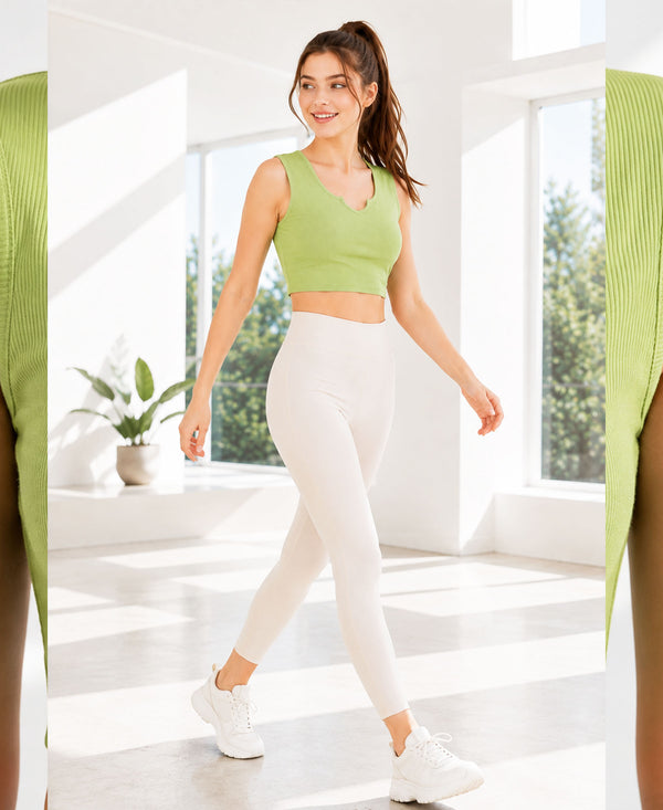 T.T. Women|Ribbed Crop Top|Sleeveless Notch Neck Slim Fit Aesthetic Streetwear Top|Stretchable Cotton Fabric|Tshirt|Top||Pista