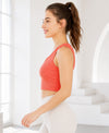 T.T. Women|Ribbed Crop Top|Sleeveless Notch Neck Slim Fit Aesthetic Streetwear Top|Stretchable Cotton Fabric|Tshirt|Top||Orange