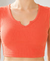 T.T. Women|Ribbed Crop Top|Sleeveless Notch Neck Slim Fit Aesthetic Streetwear Top|Stretchable Cotton Fabric|Tshirt|Top||Orange