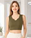 T.T. Women|Ribbed Crop Top|Sleeveless Notch Neck Slim Fit Aesthetic Streetwear Top|Stretchable Cotton Fabric|Tshirt|Top||Olive