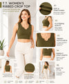 T.T. Women|Ribbed Crop Top|Sleeveless Notch Neck Slim Fit Aesthetic Streetwear Top|Stretchable Cotton Fabric|Tshirt|Top||Olive