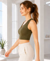 T.T. Women|Ribbed Crop Top|Sleeveless Notch Neck Slim Fit Aesthetic Streetwear Top|Stretchable Cotton Fabric|Tshirt|Top||Olive