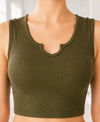 T.T. Women|Ribbed Crop Top|Sleeveless Notch Neck Slim Fit Aesthetic Streetwear Top|Stretchable Cotton Fabric|Tshirt|Top||Olive