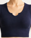 T.T. Women|Ribbed Crop Top|Sleeveless Notch Neck Slim Fit Aesthetic Streetwear Top|Stretchable Cotton Fabric|Tshirt|Top||Navy