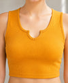 T.T. Women|Ribbed Crop Top|Sleeveless Notch Neck Slim Fit Aesthetic Streetwear Top|Stretchable Cotton Fabric|Tshirt|Top||Mustard