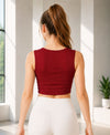 T.T. Women|Ribbed Crop Top|Sleeveless Notch Neck Slim Fit Aesthetic Streetwear Top|Stretchable Cotton Fabric|Tshirt|Top||Maroon